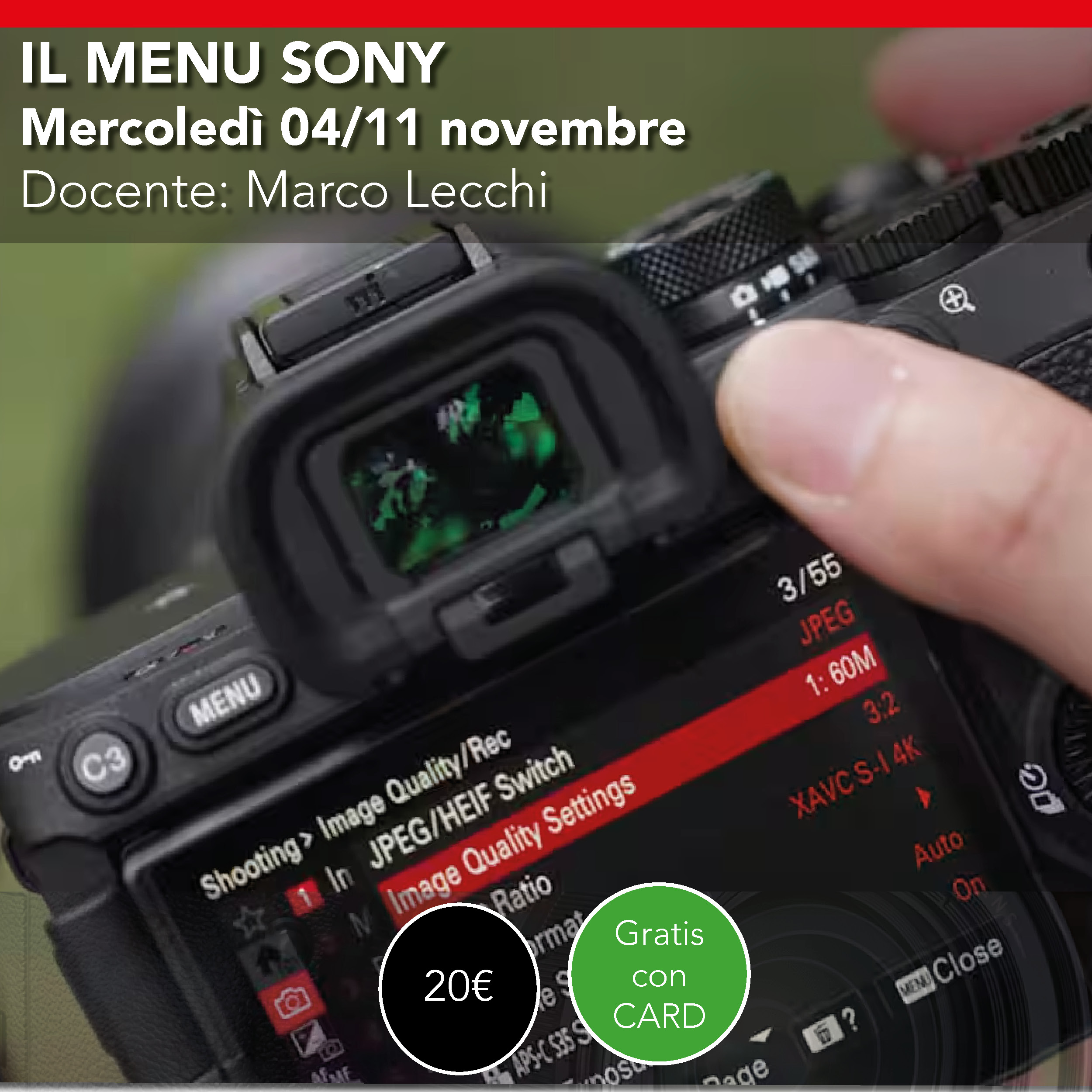 Il menu SONY webinar online mercoledì 04/11 Novembre 2026